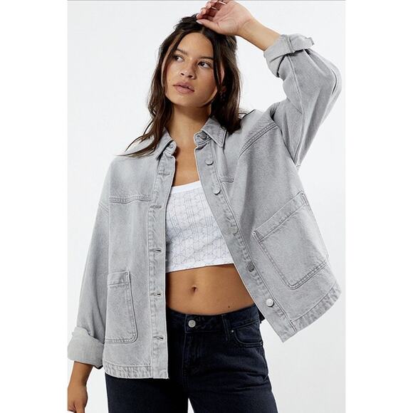 PacSun Denim Shackleton Jacket Light Grey Size Small Oversized NWT - Picture 2 of 4